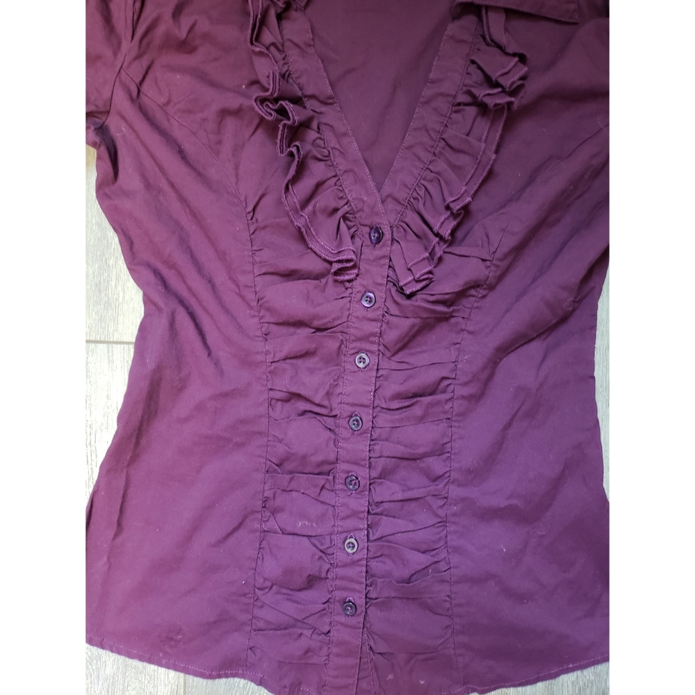 Mandee Roll Up Sleeve Ruffle Rouched Button Down - Picture 3 of 9
